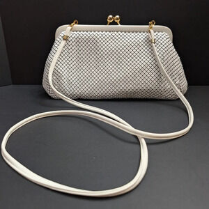 Whiting & Davis White Mesh Small Evening Bag with Strap and Clasp closure .